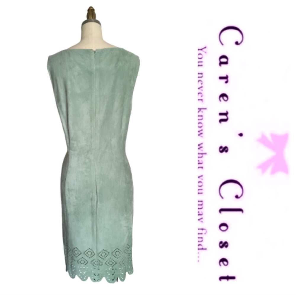 Gianni Bini Lazer Cut Mint Green Faux Suede Shift Dress - Picture 4 of 9